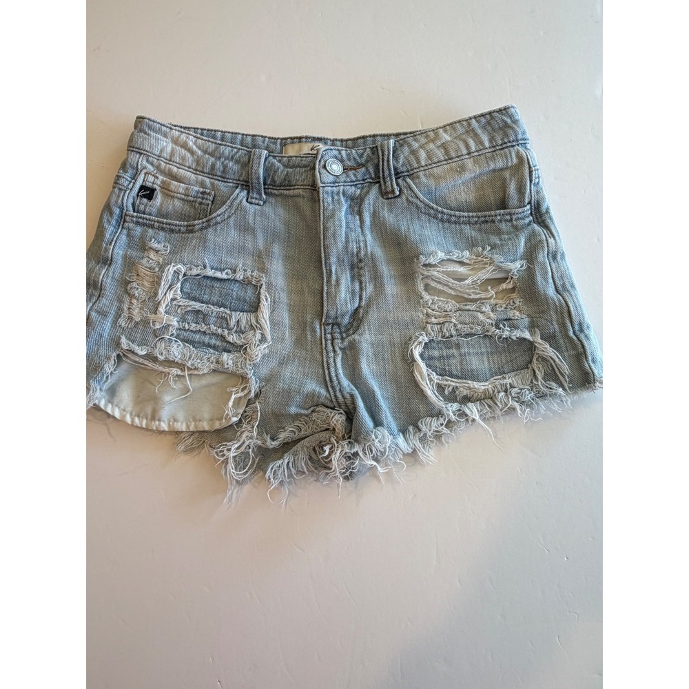 KanCan Light Wash Distressed Denim Shorts High Rise Frayed Size S